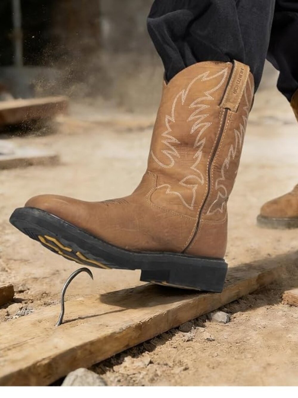 NEW Stylish Hunthor Men's Leather Steel Toe Cowboy Boots Hand Embroider Size 8.5